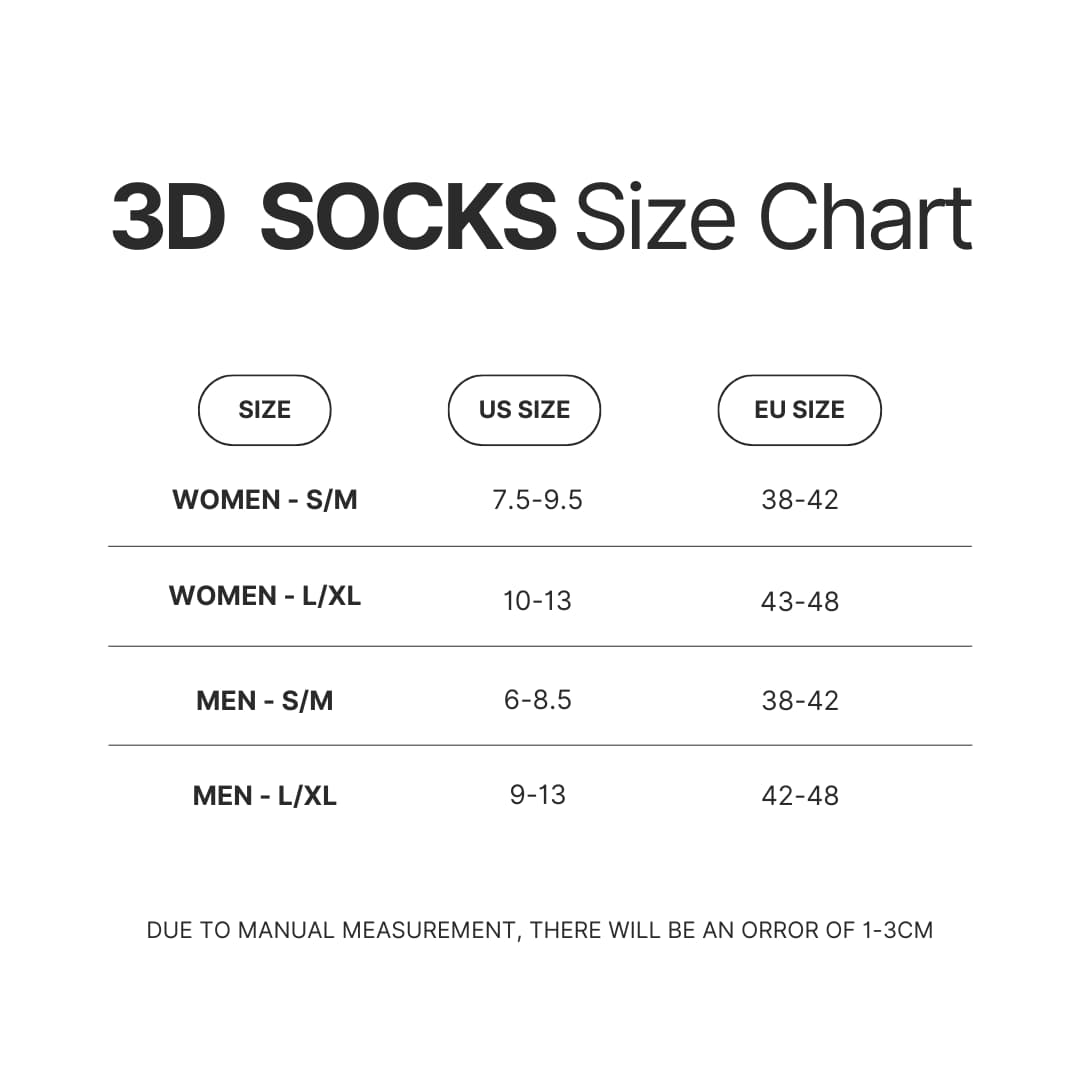 3D Socks Size Chart - Five Nights At Freddy's AU Store