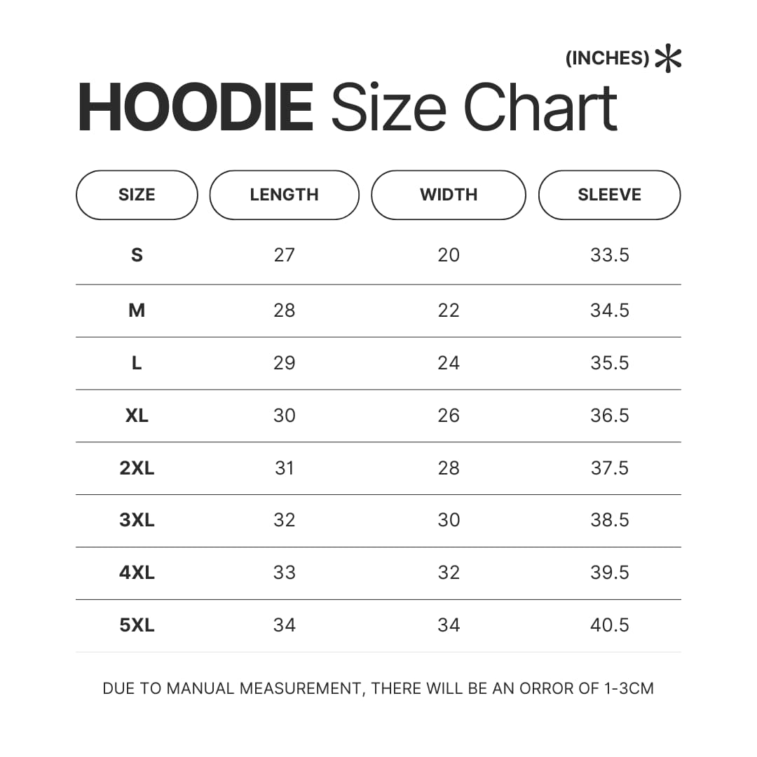Hoodie Size Chart - Five Nights At Freddy's AU Store