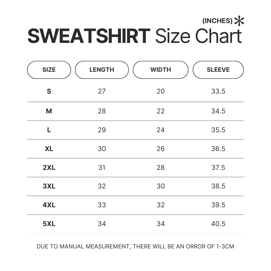 Sweatshirt Size Chart - Five Nights At Freddy's AU Store